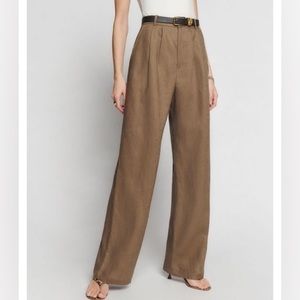 REFORMATION 100% linen vesta trousers in tan size 6